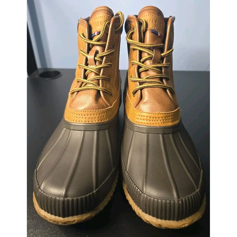 Tommy Hilfiger Sz 10 Men's Casey Rain Boot Rubber Brown Suede Upper Leather